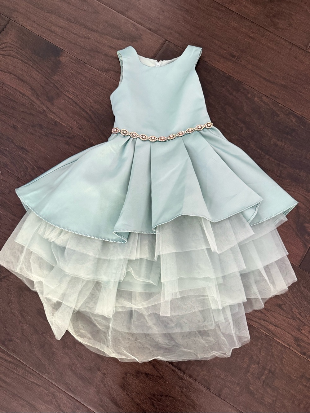 Rare Editions Light Blue Layered Tulle Formal Dress with Jeweled Waist